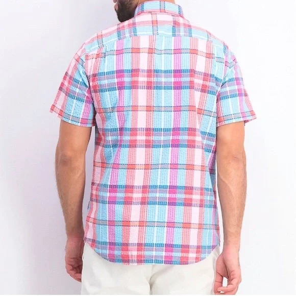 Rye by Hawker Rye Seersucker Plaid Button Front Short Sleeve size XL - Picture 8 of 11